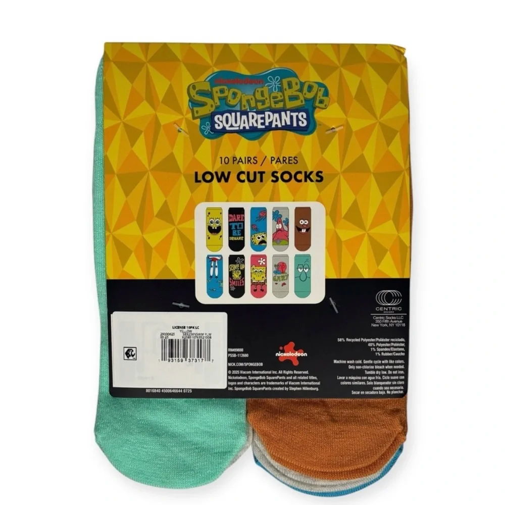 10 pack Nickelodeon SpongeBob SquarePants low cut Socks. New with tags.
